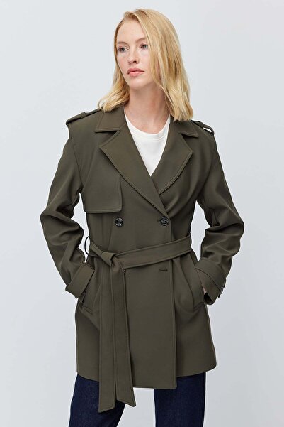 PAULMARK Women's Double-Breasted Short Trench Coat
