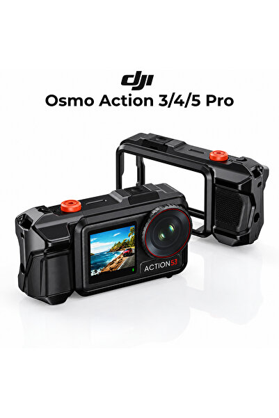 DJI Osmo Action 3/4/5 Pro Metal Cage Quick Release Handle 2x 1/4" Deklanşör Cold Shoe Kamera Aparatı DJ5