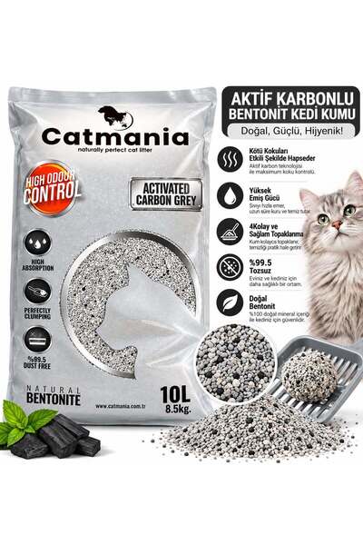 Aktif Karbonlu Gri Bentonit Kedi Kumu 10 L – 8,5 kg Yüksek Koku Kontrolü