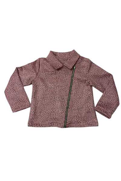 BD FASHIONS Kız Çocuk Leopar Desenli Yumuşak Süet Fermuarlı Gömlek Yaka Ceket