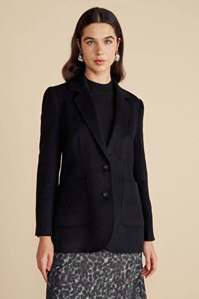 BROOKS BROTHERS Kadın Siyah Kaşmir Karışımlı Mono Kapama Puntolu Blazer