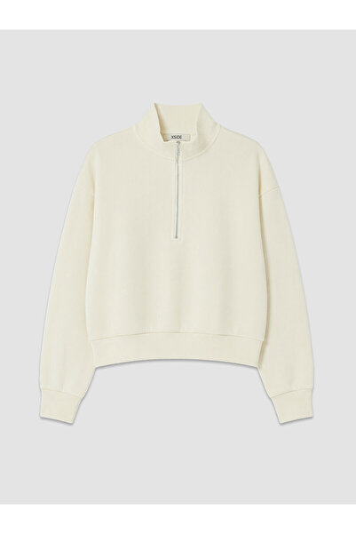 LC Waikiki Alita City Farkıyla Xside Beige High Collar Women's Thick Sweatshirt