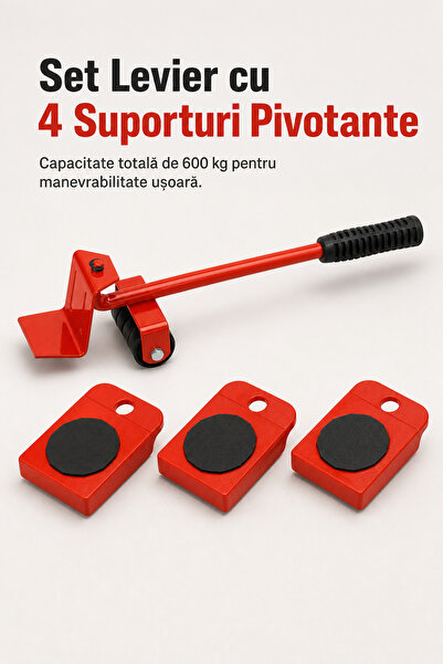 DeaL Set de manete Macvi cu role și 4 suporturi pivotante, capacitate 600 kg