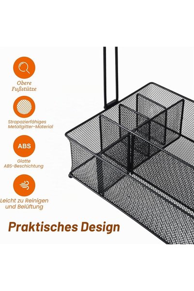 XELA VIKEYHOME Organizator BBQ, Organizator BBQ pentru picnic, camping, exterior, Coș din plasă cu 3 cârlige de agățat și suport pentru prosoape de hârtie, Soluție ideală de depozitare pe masă pentru autorulote/mașini de camping/tacâmuri