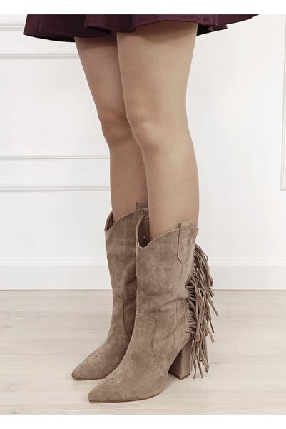 Ideal Shoes Χακί μπότες με κρόσσια B-2531A 115