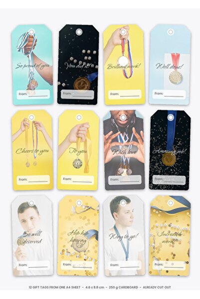 OEM Well Done Greetings Gift Tags, 12 Pieces, 250g Cardboard, 4.6x8.8 cm