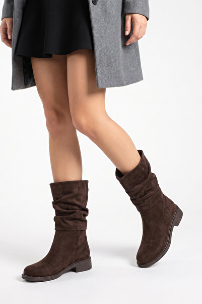 meyra'nın ayakkabıları Women's Drawstring Model Short Boots Brown Suede