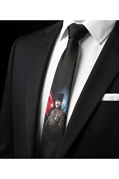 Elegante Cravatte Military Uniformed Ataturk Image Black Tie (7 cm) - Special...