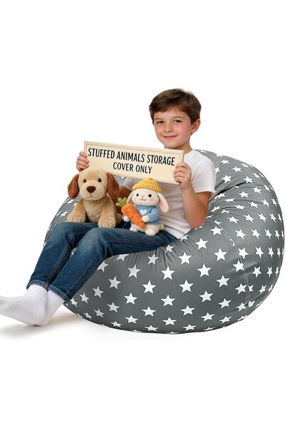 Generic Soccer Stuffed Animal Storage Bean Bag Chair Cover for Kids, Velvet P...