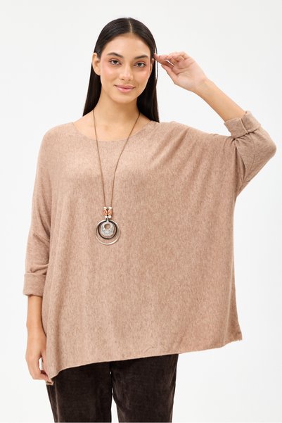 della moor Women's Camel Italian Collared Oversize Lycra Knitwear Sweater Siz...