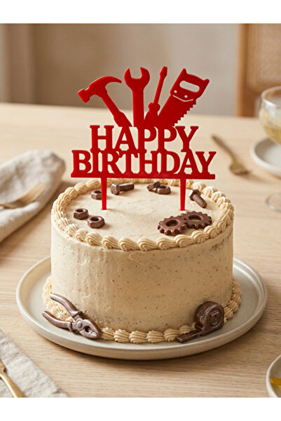 Tamirat&Tadilat Konsept Happy Birthday Pasta Süsü Kırmızı