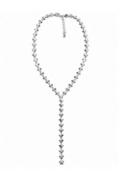 sacha Laser Cut Star Row Y Model Silver Necklace