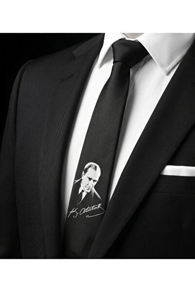 Elegante Cravatte Ataturk Portrait and Signature Special Design Matte Men's T...