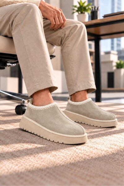 Zerenyus Zrk-W1 Premium Beige Suede Plush Inside High Sole Casual Men's Boots