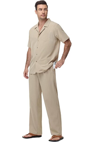 Generic 2 Piece Set for Men Pants Suit Mens Beach Outfits Elastic Waist Short...