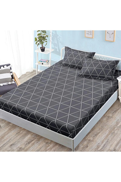 decorami Stretchy Sheet, 160x200 cm + 2 Pillowcases 50x70 cm, Grey, triangles