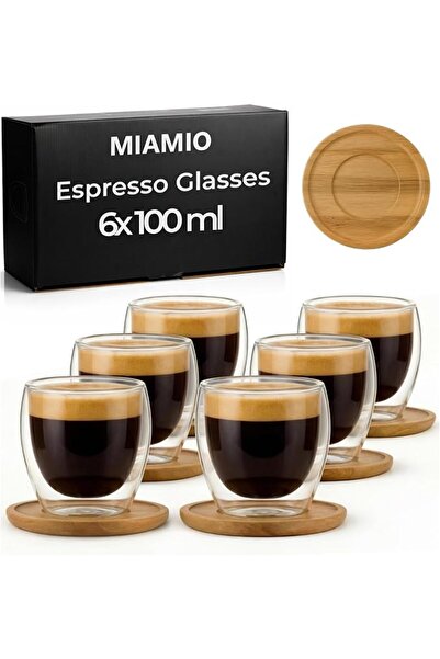 MIAMIO - Double-Walled Espresso Cups/Espresso Glasses Set of 6 (100ml)