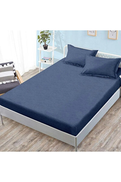 decorami Stretchy Sheet, 180x200 cm + 2 Pillowcases 50x70 cm, Navy Blue