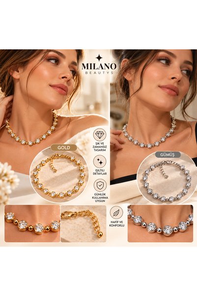 MİLANO BEAUTYS Sparkling Stone Necklace – Stylish Women's Necklace with Gold and Silver Color Options
