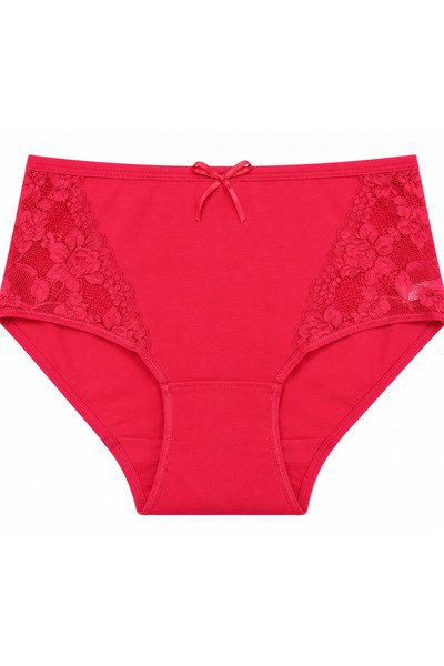Zena Large Size High Waist Floral Lace Bow Detailed Cotton Women's Panties