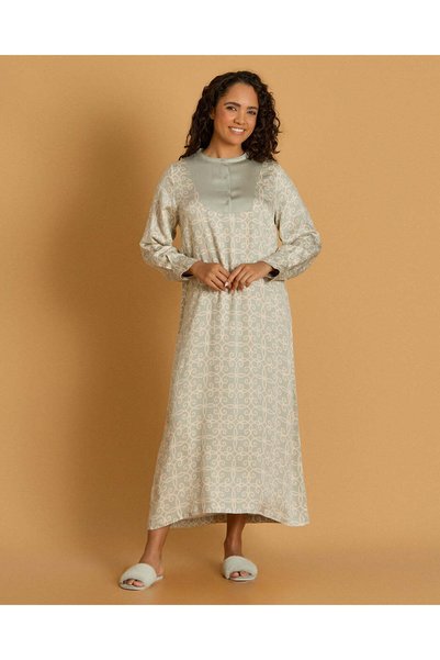 REDTAG Women Green Printed Full Sleeve Night Gown