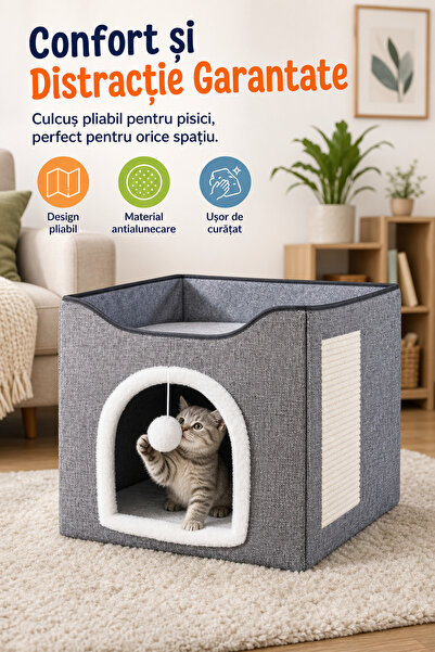 DeaL Căsuță pliabilă pentru pisici, 38x38cm, Gri