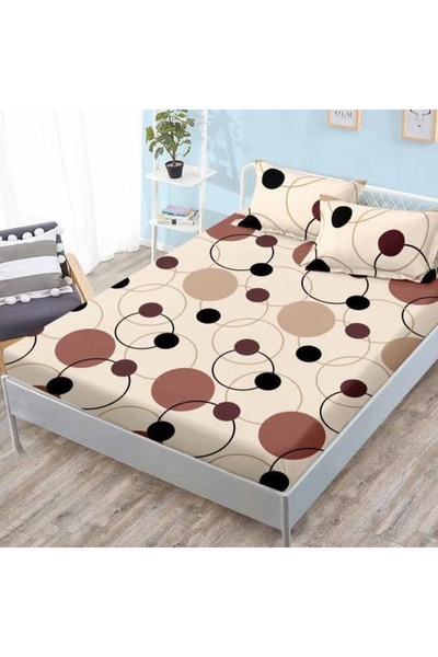 decorami Stretchy sheet, FINET, 180x200cm, 2 pillowcases 50x70cm, Brown, circles