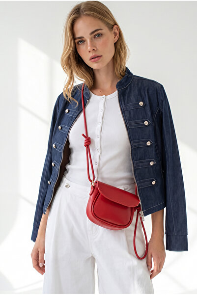 Olalook Women's Navy Blue Napoleon Button Detailed Denim Jacket Ckt-19000541