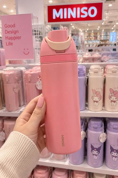 Miniso Lisanslı Dopamin Serisi Pipetli Çelik Termos 720 mL – Sıcak & Soğuk Ku...