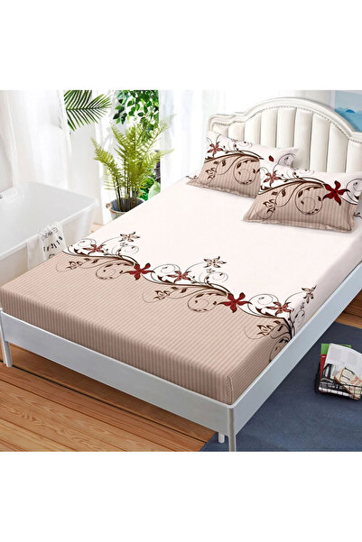 decorami Stretchy sheet, FINET, 180x200cm, 2 pillowcases 50x70cm, Beige, floral