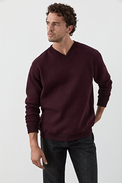 GRIMELANGE Elion Men's V-Neck Burgundy Sweatshirt