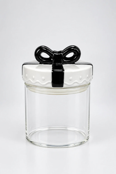AROW Sweet Jar Fiyonklu Cam Kavanoz 696 ml | Kapaklı Saklama Kavanozu Siyah