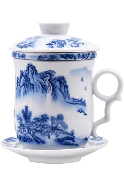Generic Ceramic Four-Piece Chinese Tea Cup Set with Lid and Saucer Traditiona...
