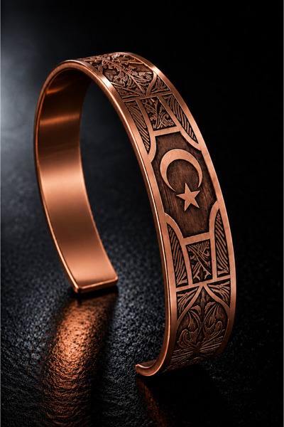 İyyaKee Copper Bracelet with Moon and Star Motifs, Authentic Handcrafted, Adj...