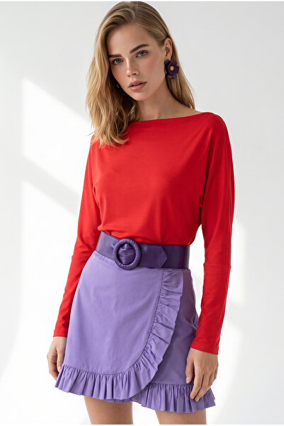 Olalook Women's Red Degaje Collar Draped Blouse Blz-19003467