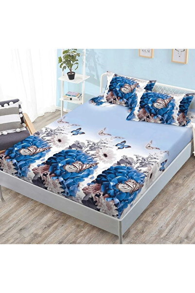 decorami Stretchy sheet, FINET, 180x200cm, 2 pillowcases 50x70cm, Blue, Flowers