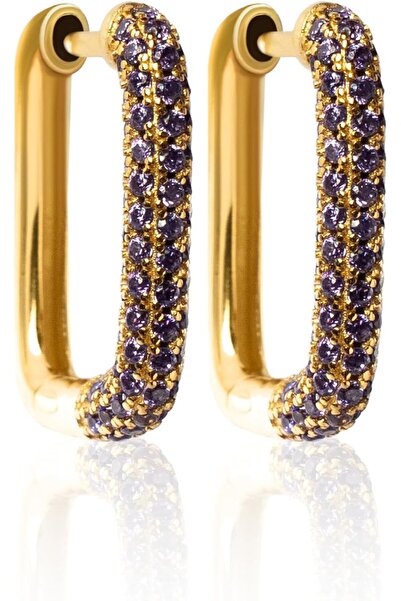 Generic Rectangular Hoop Earrings with Zirconia for Women | 14K Gold Plated w...