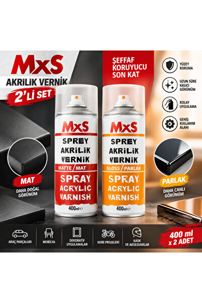 MxS Akrilik Vernik Sprey Seti 2’li – Parlak Vernik + Mat Vernik 400 ml