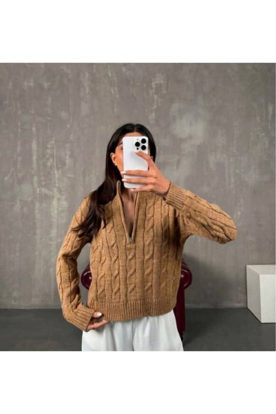 MAESTRO WOMAN Women's Camel Zippered Sweater Sweater