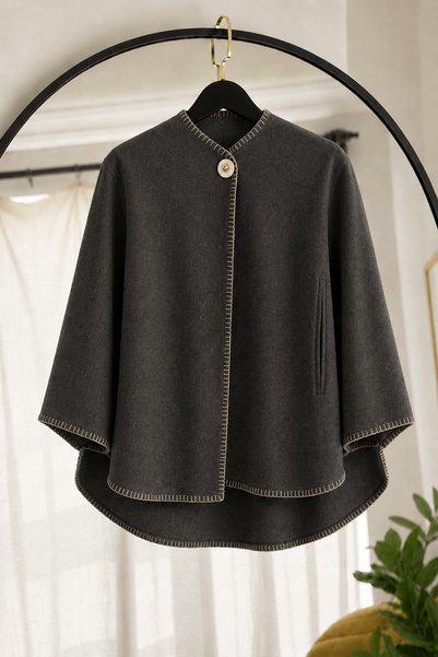 Hepsi Moda Shepherd's Stitch Detailed Poncho - 0018 - Anthracite