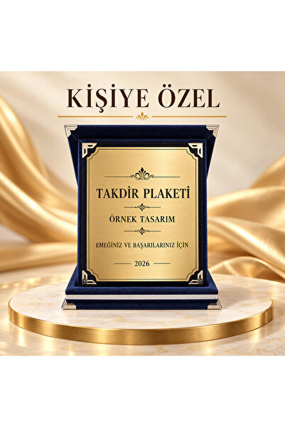 Kişiye Özel Ödül Mavi Plaket - Kişiye Özel Kadife Plaket - Büyük Boy Plaket