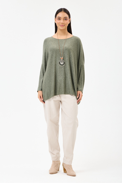 della moor Women's Khaki Italian Collared Oversize Lycra Knitwear Sweater Size 40 - 48