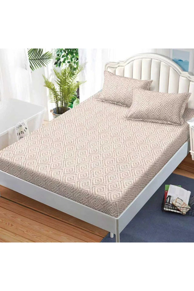 decorami Stretchy Sheet, 160x200 cm + 2 Pillowcases 50x70 cm, Beige, abstract
