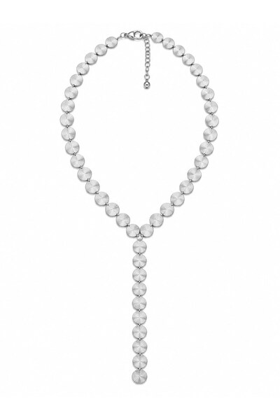 sacha Laser Cut Plate Row Y Model Silver Necklace