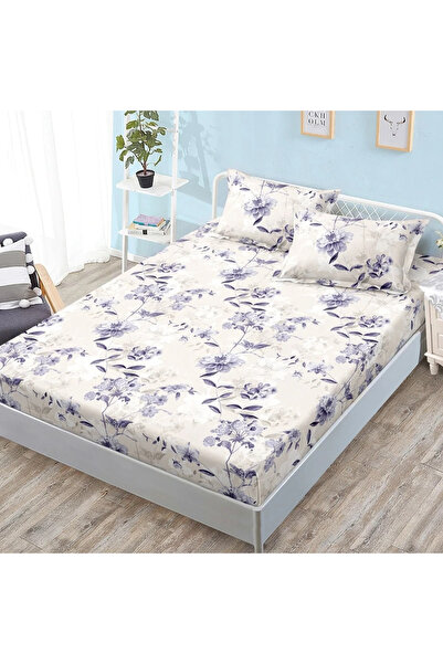 decorami Cearsaf cu Elastic, 180x200 cm + 2 Fete de Perna 50x70 cm, Crem, flori