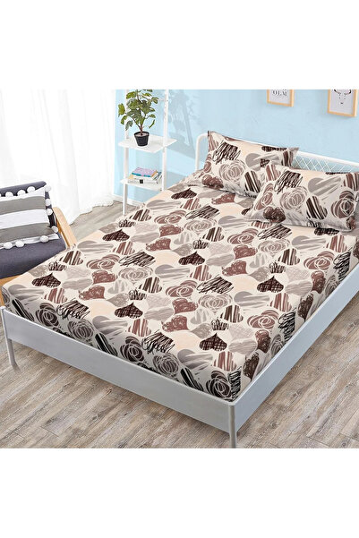 decorami Stretchy sheet, FINET, 180x200cm, 2 pillowcases 50x70cm, Brown, hearts