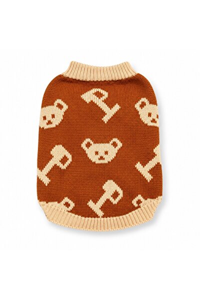 FOXMAG24 Knitted Sweater for Small Dogs, Teddy Bear Pattern, Brown