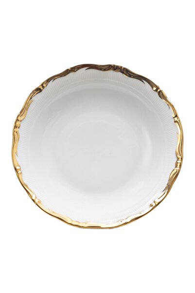 OEM Farfurie adâncă din porțelan, 23 cm, albă cu bordură aurie, design elegant
