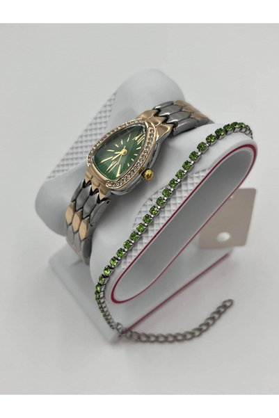 Feronnucci Women's Wristwatch and Bracelet Combination Set – Stylish Steel Band Watch and Colorful Stone Bracelet as a Gift