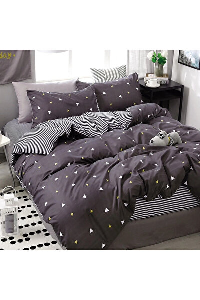 decorami Σεντόνια κρεβατιού 140x200εκ., 4 τεμάχια, με ελαστικό, Γκρι, γεωμετρ...